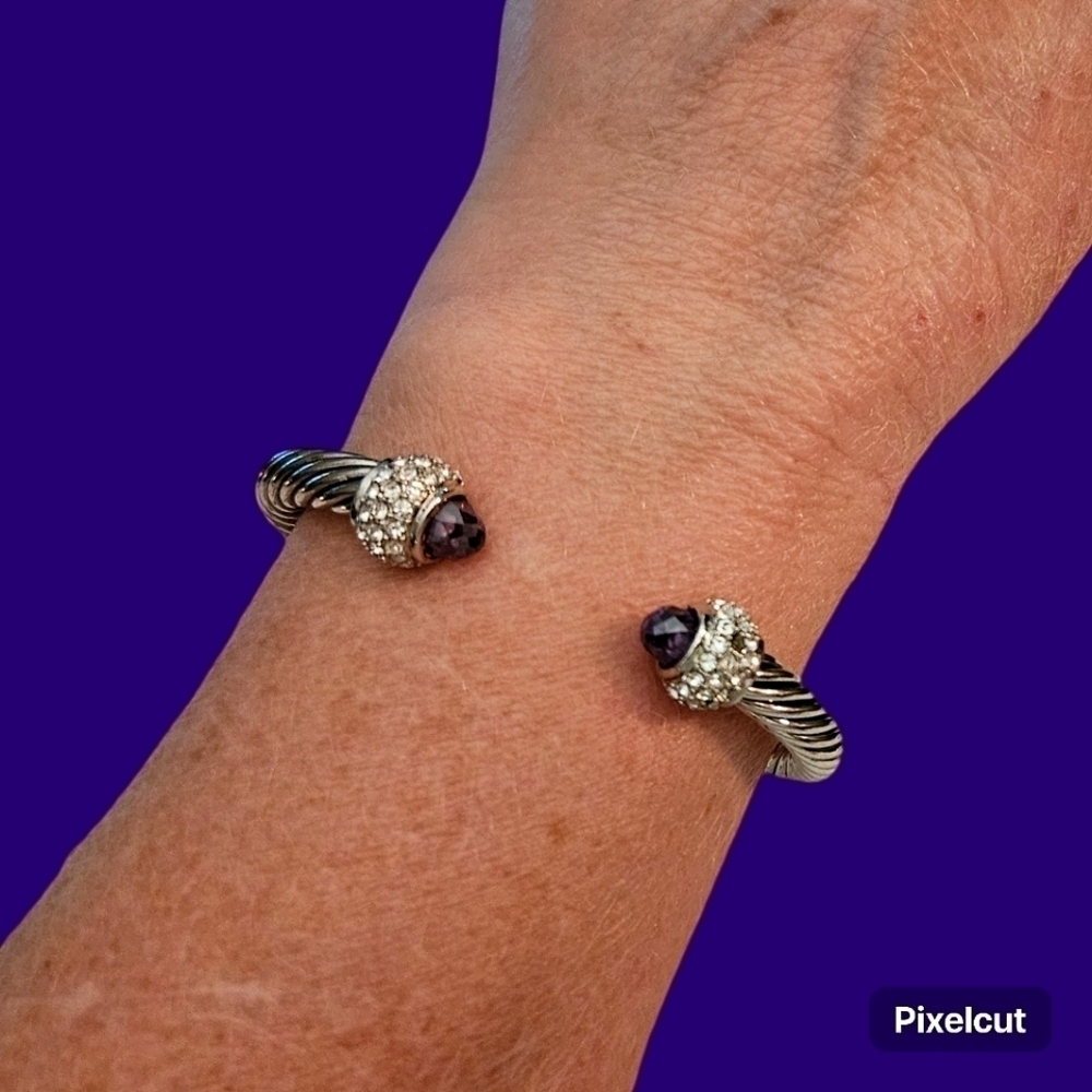 Twisted Cable Purple Faux Gemstone Rhinestone Cuff Bracelet FLAWED